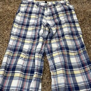 American Eagle Outfitters Mens 32 Plaid Cotton Pants Blue White Yellow Red